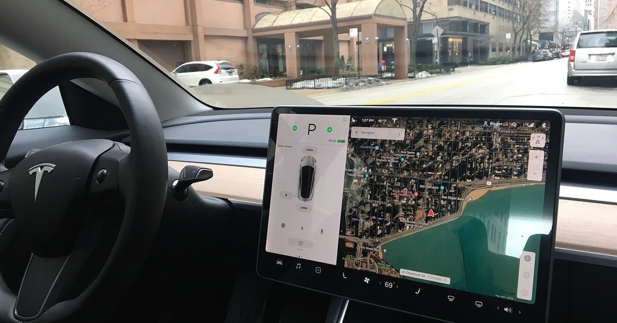 Tesla dashboard and touchscreen from the driver's seat
